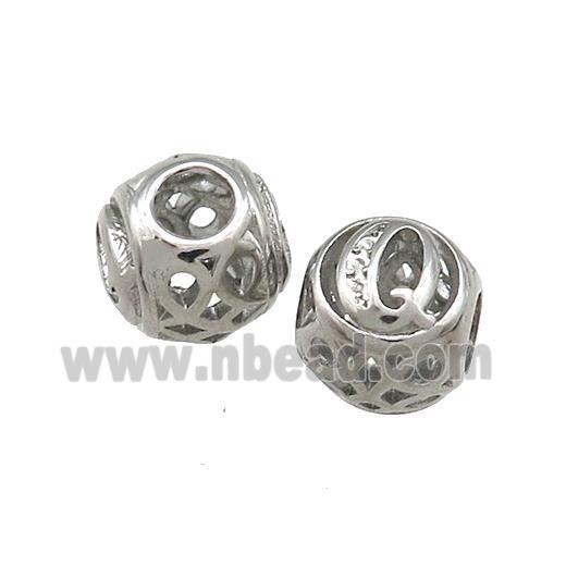Raw Titanium Steel Round Beads Letter-Q Large Hole Hollow