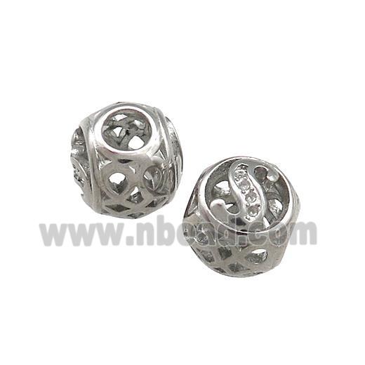 Raw Titanium Steel Round Beads Letter-S Large Hole Hollow