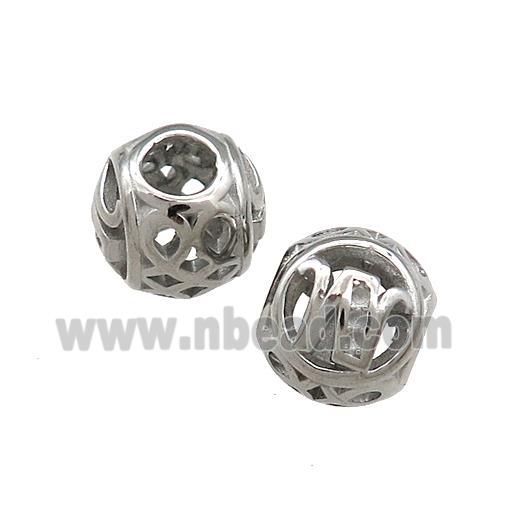 Raw Titanium Steel Round Beads Letter-W Large Hole Hollow