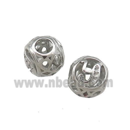 Raw Titanium Steel Round Beads Letter-Y Large Hole Hollow