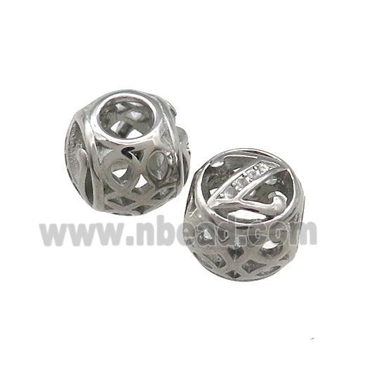 Raw Titanium Steel Round Beads Letter-Z Large Hole Hollow