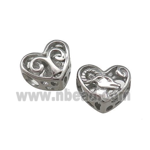 Raw Titanium Steel Heart Beads Zodiac Aries Large Hole Hollow