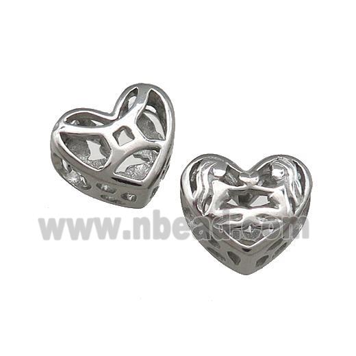 Raw Titanium Steel Heart Beads Zodiac Gemini Large Hole Hollow