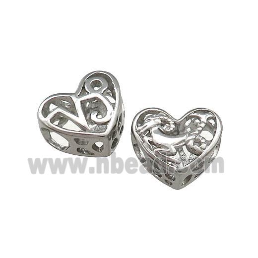 Raw Titanium Steel Heart Beads Zodiac Capricorn Large Hole Hollow