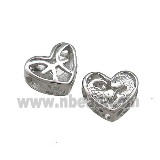 Raw Titanium Steel Heart Beads Zodiac Pisces Large Hole Hollow
