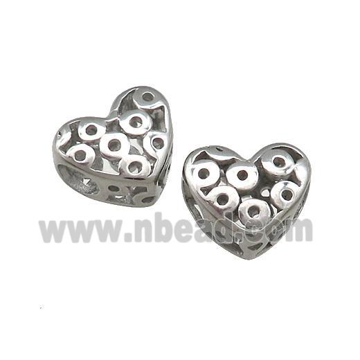 Raw Titanium Steel Heart Beads Large Hole Hollow