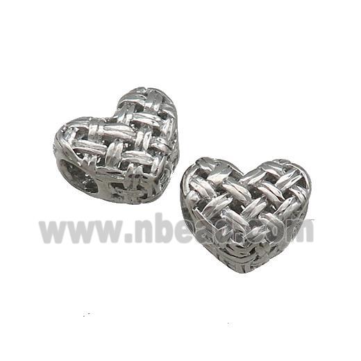 Raw Titanium Steel Heart Beads Large Hole Hollow