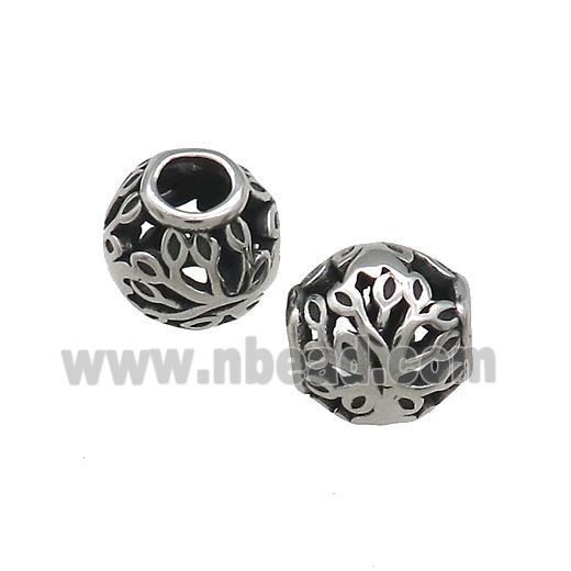 Titanium Steel Round Beads Large Hole Hollow Antique Silver