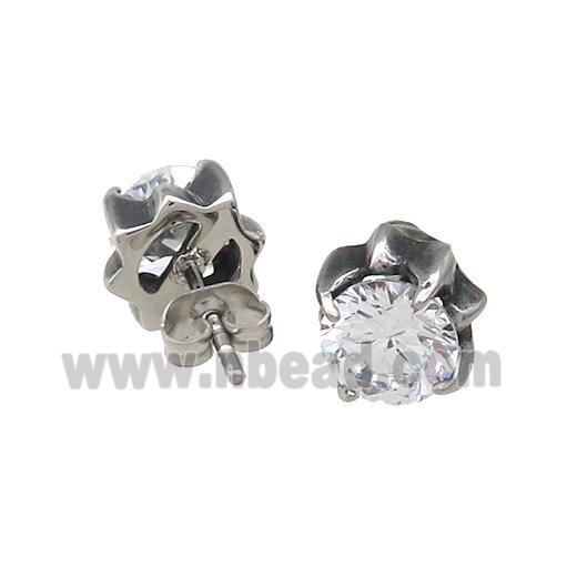 Stainless Steel Stud Earring Pave Rhinestone Antique Silver