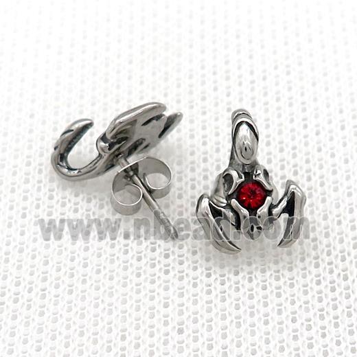 Stainless Steel Stud Earring Pave Rhinestone Scorpion Antique Silver