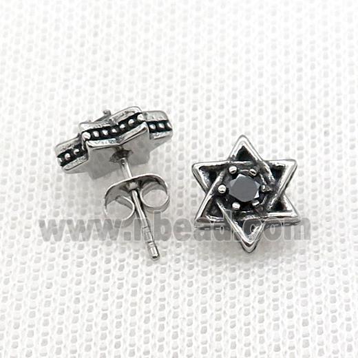 Stainless Steel Stud Earring Pave Rhinestone Star Antique Silver