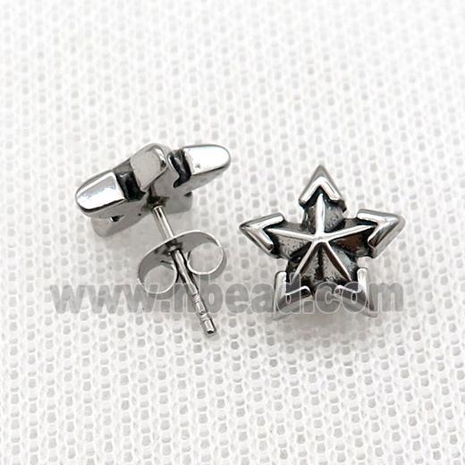 Stainless Steel Stud Earring Star Antique Silver