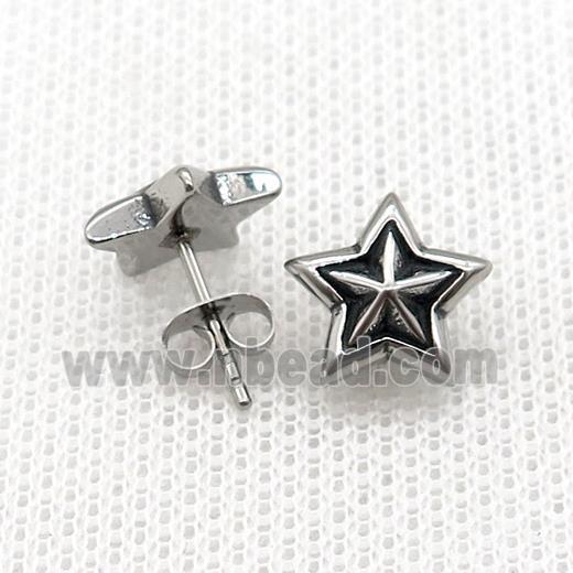 Stainless Steel Stud Earring Star Antique Silver