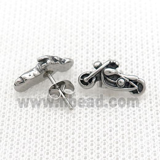 Stainless Steel Stud Earring Motorcycle Antique Silver