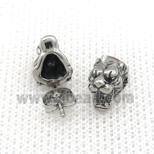 Stainless Steel Stud Earring Tiger Antique Silver
