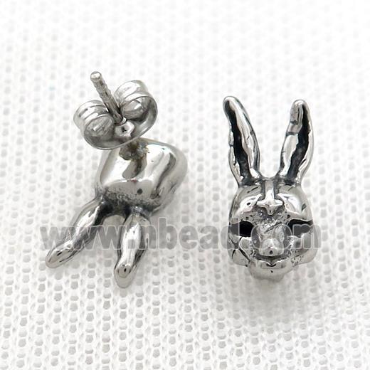 Stainless Steel Stud Earring Rabbit Antique Silver