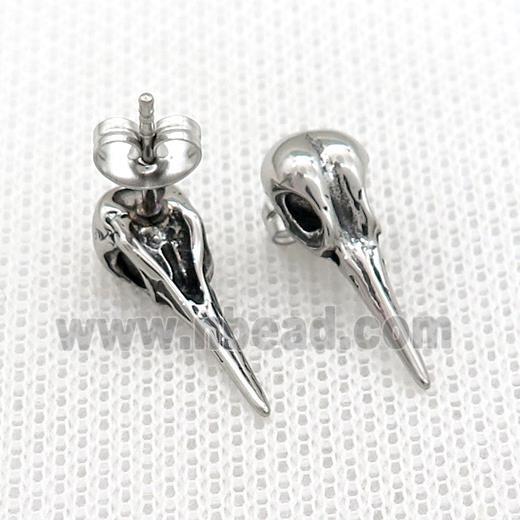 Stainless Steel Stud Earring Raven Antique Silver