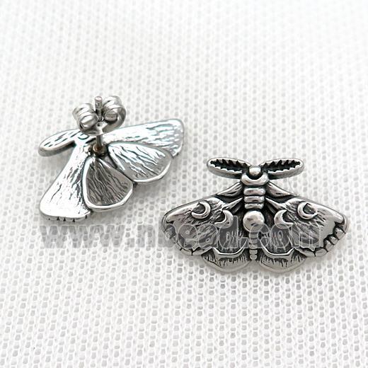 Stainless Steel Stud Earring Butterfly Antique Silver