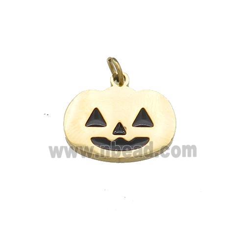 Halloween Pumpkin Charms Stainless Steel Pendant Black Enamel Gold Plated