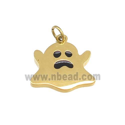 Halloween Ghost Charms Stainless Steel Black Enamel Gold Plated