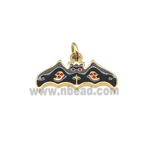 Halloween Bat Charms Stainless Steel Black Enamel Gold Plated