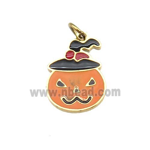 Halloween Pumpkin Charms Stainless Steel Multicolor Enamel Gold Plated