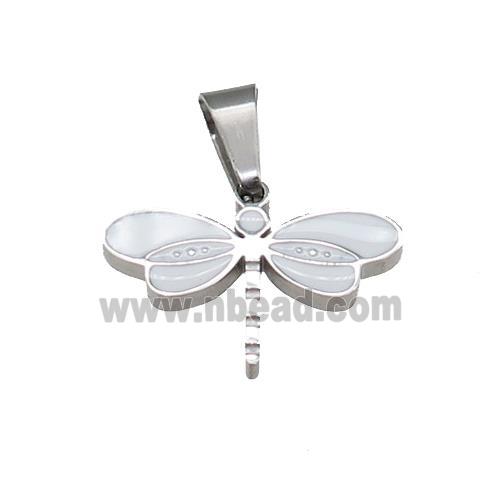 Raw Dragonfly Charms Stainless Steel Pendant White Enamel