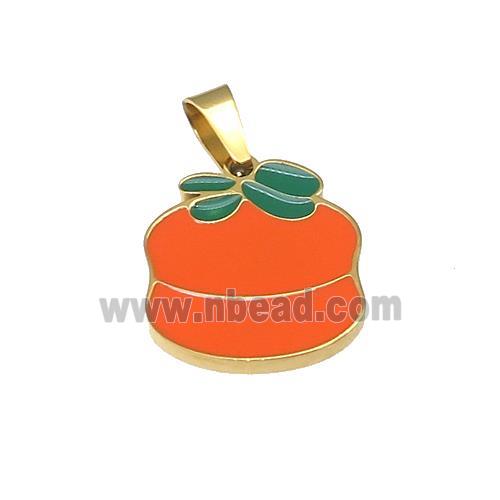 Persimmon Charms Stainless Steel Pendant Orange Enamel Gold Plated