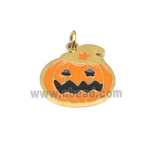 Halloween Pumpkin Charms Stainless Steel Pendant Orange Enamel Gold Plated