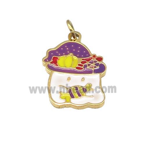 Cute Halloween Candy Ghost Charms Stainless Steel Pendant Multicolor Enamel Gold Plated