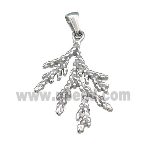 Cedar Branch Charms Raw Stainless Steel Pendant