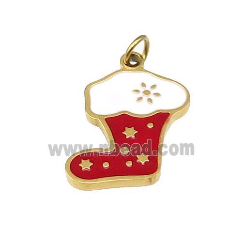 Christmas Stocking Charms Stainless Steel Pendant White Red Enamel Gold Plated