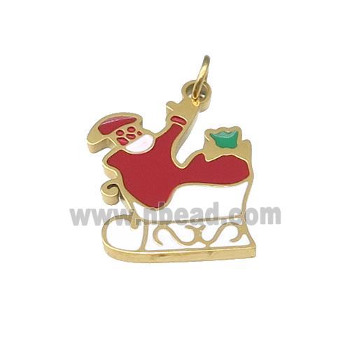 Christmas Santa Claus Charms Stainless Steel Pendant Red White Enamel Gold Plated