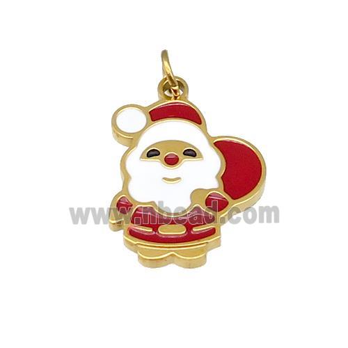 Christmas Santa Claus Stainless Steel Pendant Red White Enamel Gold Plated