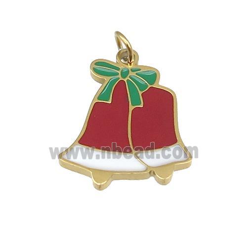 Christmas Bell Charms Stainless Steel Pendant Red Green Enamel Gold Plated