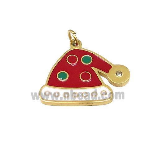 Christmas Hat Charms Stainless Steel Pendant Red White Enamel Gold Plated