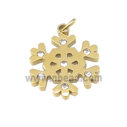 Christmas Snowflake Charms Stainless Steel Pendant Pave Rhinestone Gold Plated