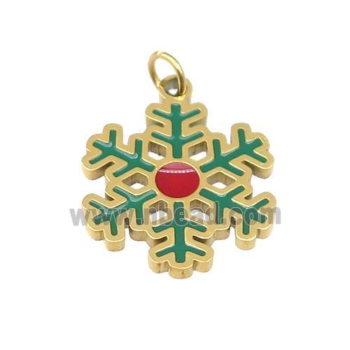 Christmas Snowflake Charms Stainless Steel Pendant Red Green Enamel Gold Plated