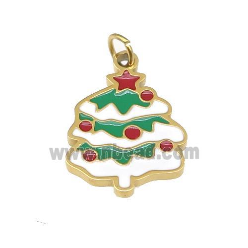 Christmas Tree Stainless Steel Pendant Multicolor Enamel Gold Plated