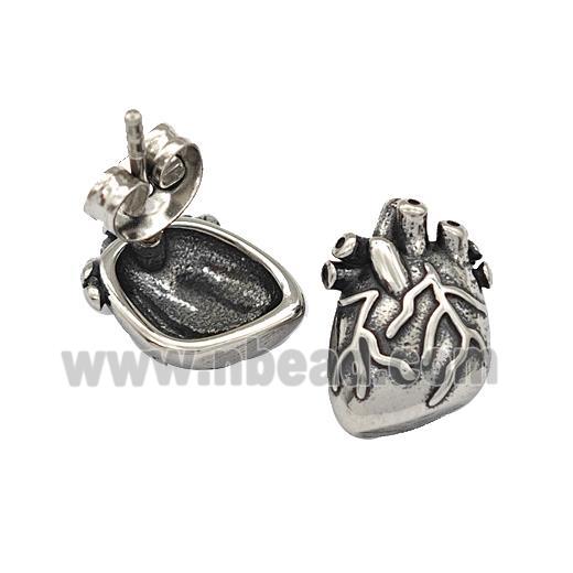 Stainless Steel Stud Earrings Human Heart Antique Silver
