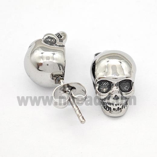 Stainless Steel Skull Stud Earrings Antique Silver