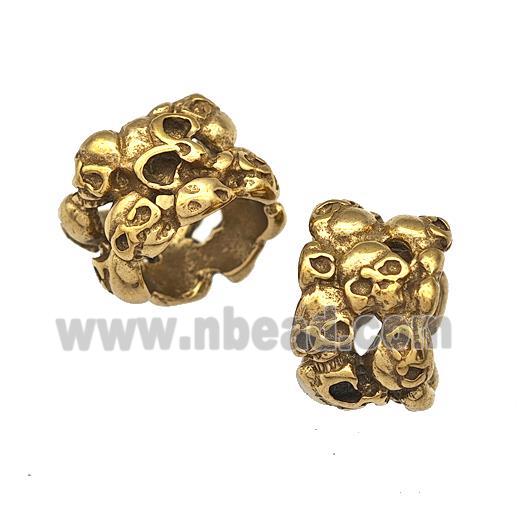 Stainless Steel Skull Beads Large Hole Antique Gold