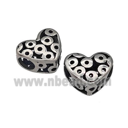 316 Stainless Steel Heart Beads Hollow Large Hole Antique Silver