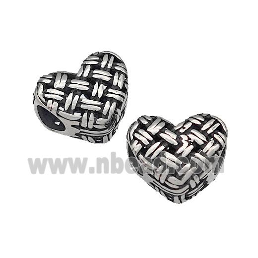 316 Stainless Steel Heart Beads Hollow Large Hole Antique Silver