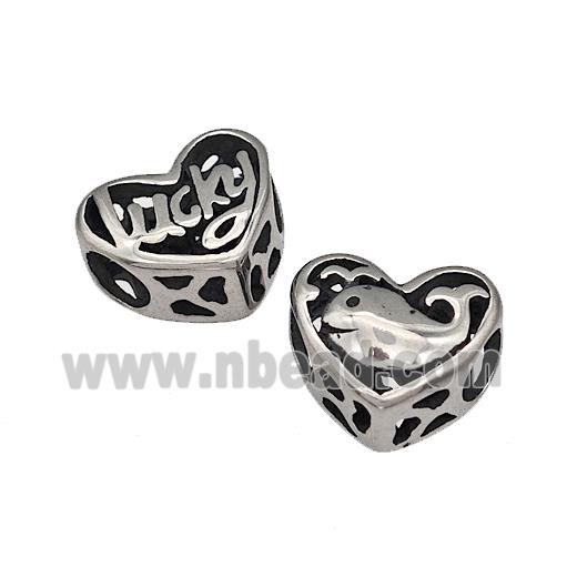 316 Stainless Steel Heart Beads Lucky Dolphin Hollow Large Hole Antique Silver