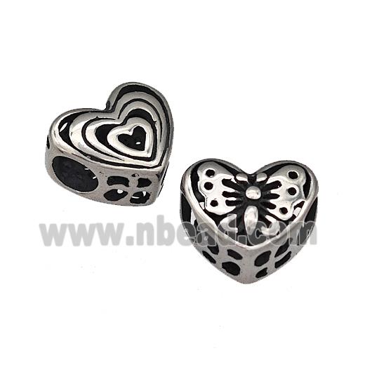 316 Stainless Steel Heart Beads Butterfly Hollow Large Hole Antique Silver