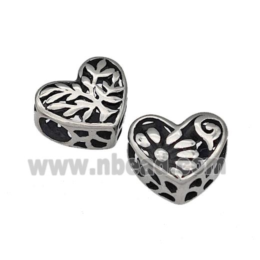 316 Stainless Steel Heart Beads Flower Hollow Large Hole Antique Silver
