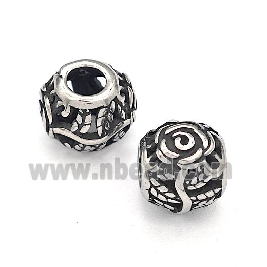 316 Stainless Steel Round Beads Flower Hollow Large Hole Antique silver