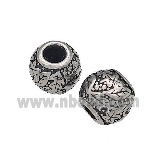 316 Stainless Steel Round Beads Leaf Hollow Large Hole Antique silver