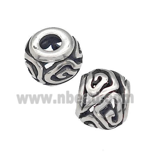 316 Stainless Steel Round Beads Hollow Large Hole Antique silver